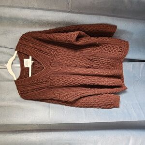 Vintage Handknitted C. Internationale Express Brown V-Neck Tunic Sweater-Large